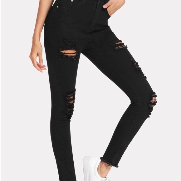 black high waisted jeans distressed